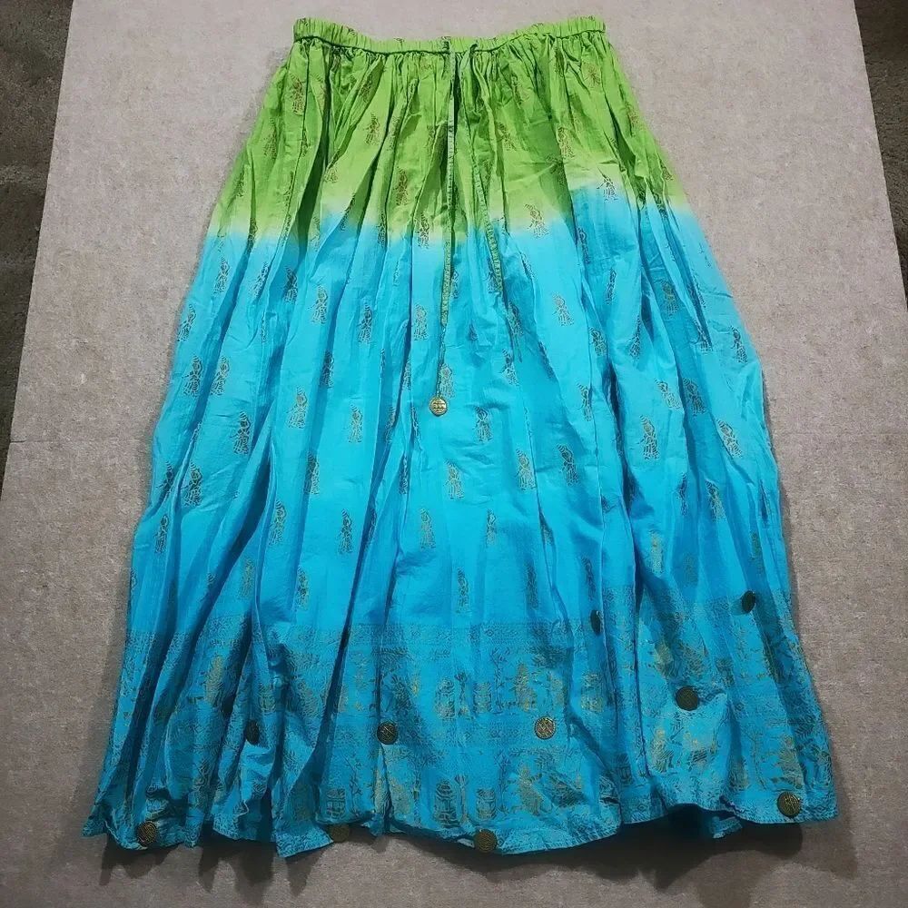 French Laundry Boho Ombre Green and Blue Maxi Skirt #7